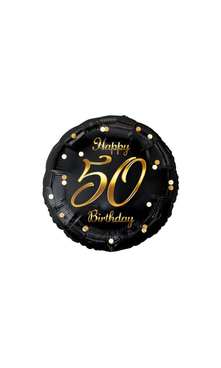 Balon foliowy 50 urodziny Happy Birthday czarny złoty napis, 45 cm