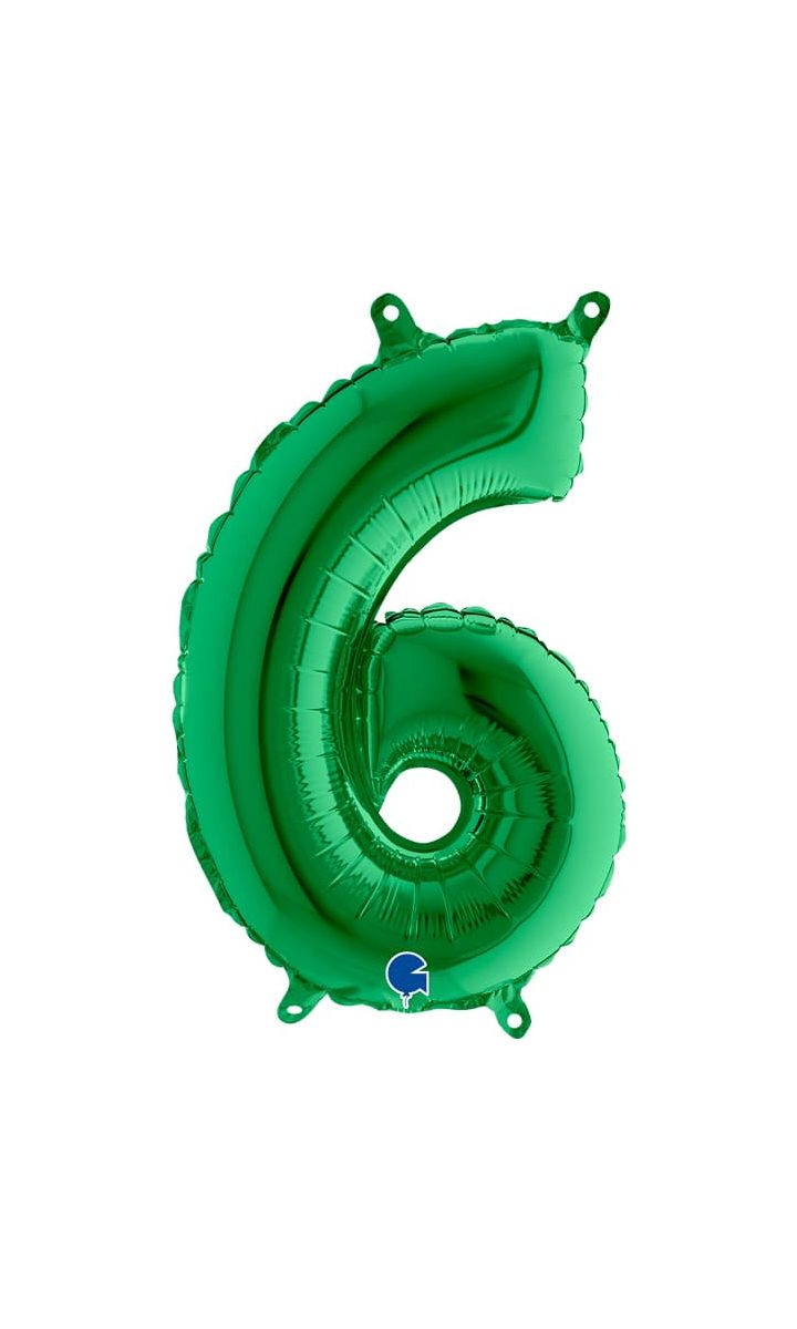 Balon foliowy cyfra 6 zielony, 35 cm