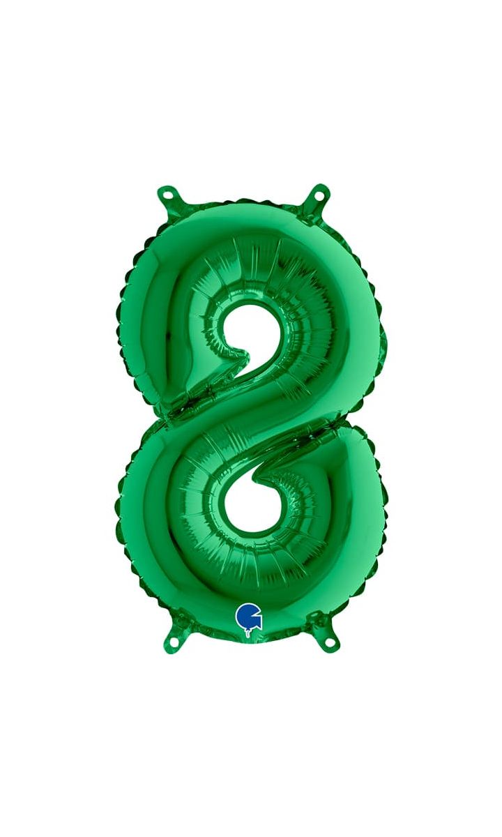 Balon foliowy cyfra 8 zielony, 35 cm