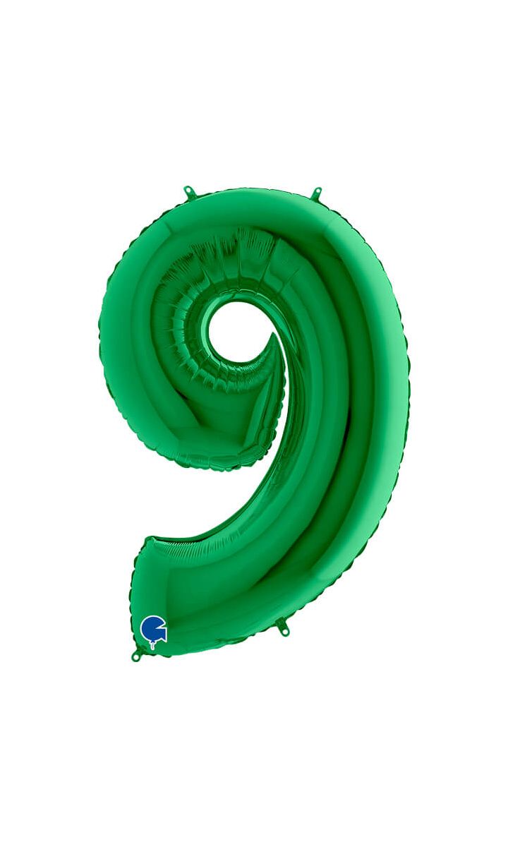 Balon foliowy cyfra 9 zielony, 100 cm