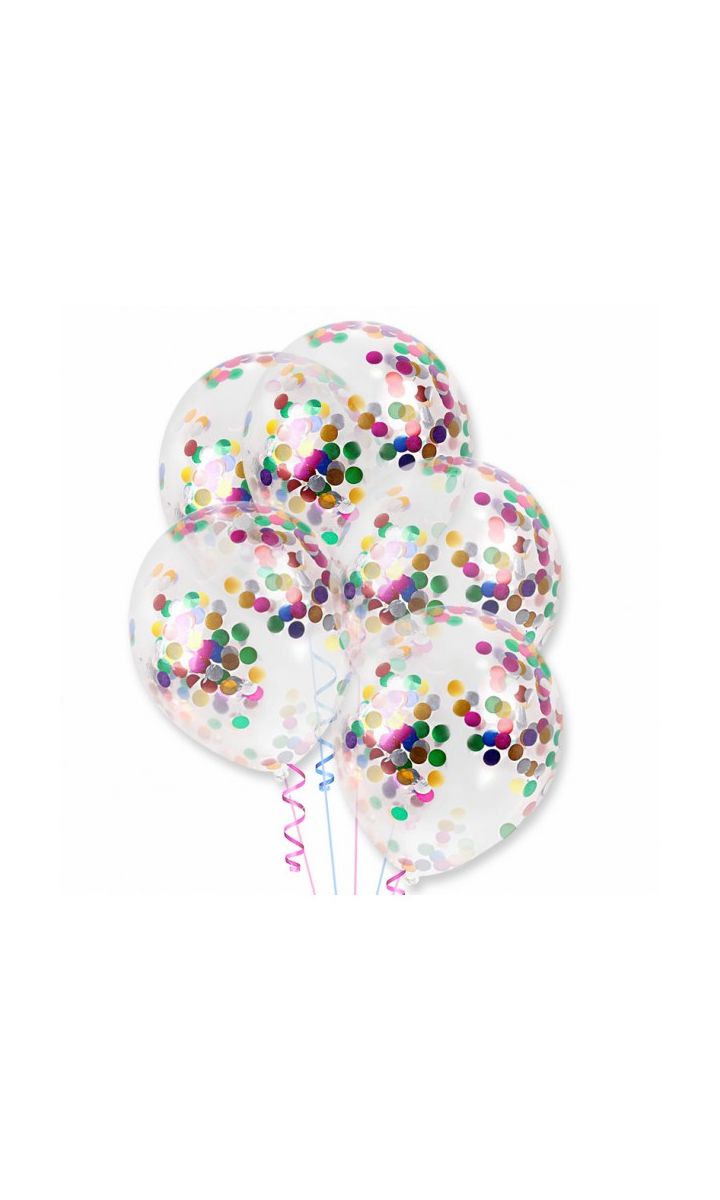 Balony przezroczyste z kolorowym konfetti, 5 szt.