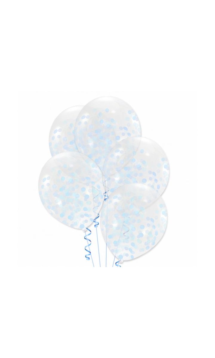 Balony przezroczyste z niebieskim konfetti, 5 szt.
