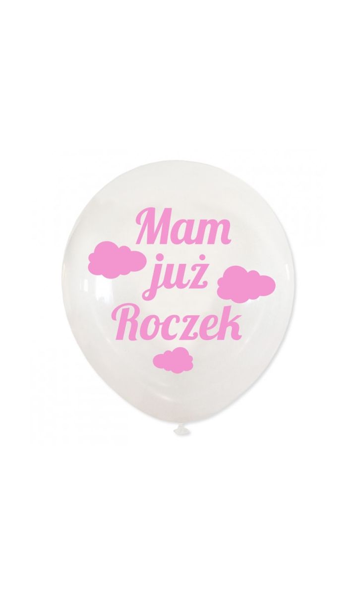 Balony transparentne na Roczek dla dziewczynki, różowy, 5 szt.