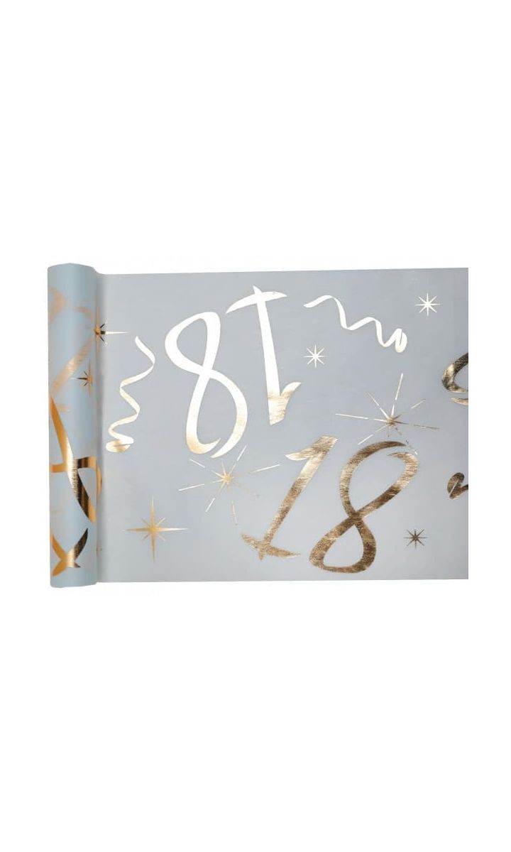 Bieżnik flizelinowy 18 urodziny biały ze złotym napisem 0,3 x 5 m