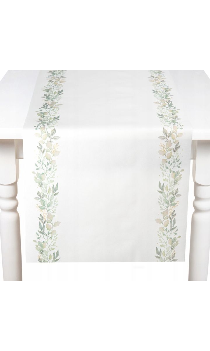 Bieżnik komunijny, dekoracja stołu na Komunię, Chrzest lub Roczek 40 cm x 4,8 m gałązka, listki, eukaliptus.