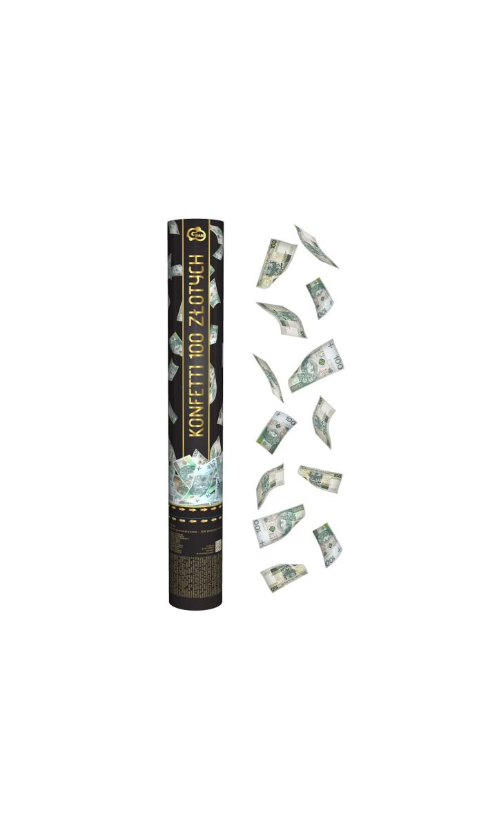 Konfetti pneumatyczne pieniądze 100 złotych papierowe tuba 40 cm