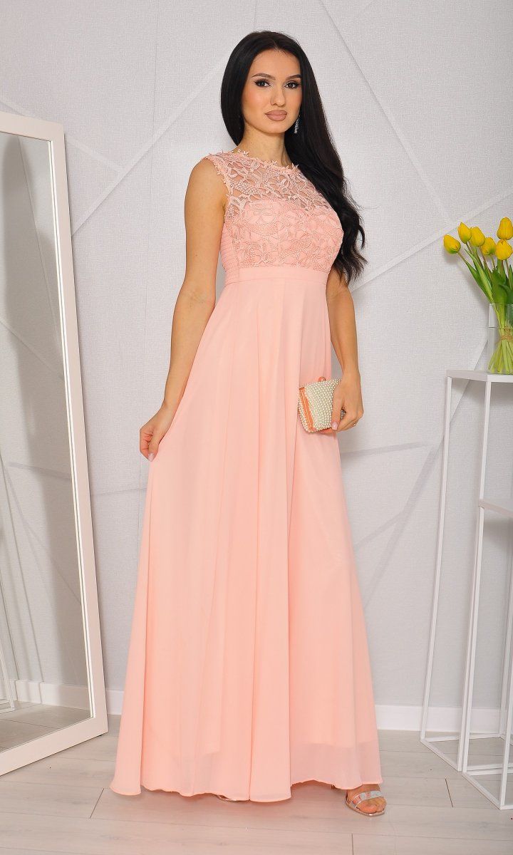 M&M - Długa sukienka w kolorze brzoskwiniowym. Model:IP-2505 - Rozmiar: 36(S)