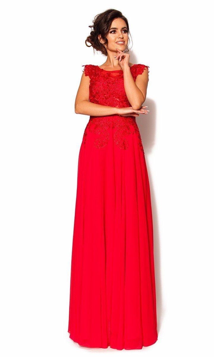 M&M - Efektowna sukienka maxi w kolorze czerwonym MODEL: PW-3933 - Rozmiar: 34(XS)