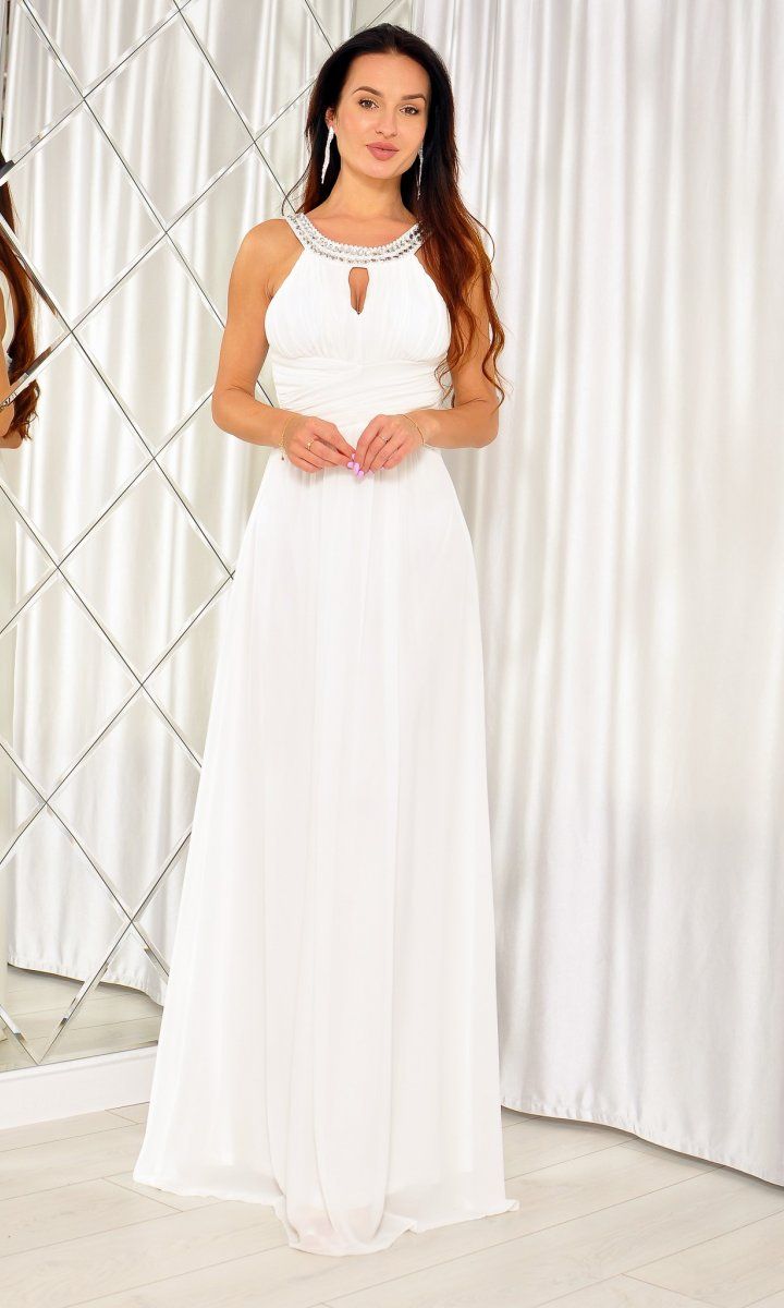 M&M - Elegancka sukienka ślubna zdobiona pod szyją . Model:IP-6433 - Rozmiar: 36(S)