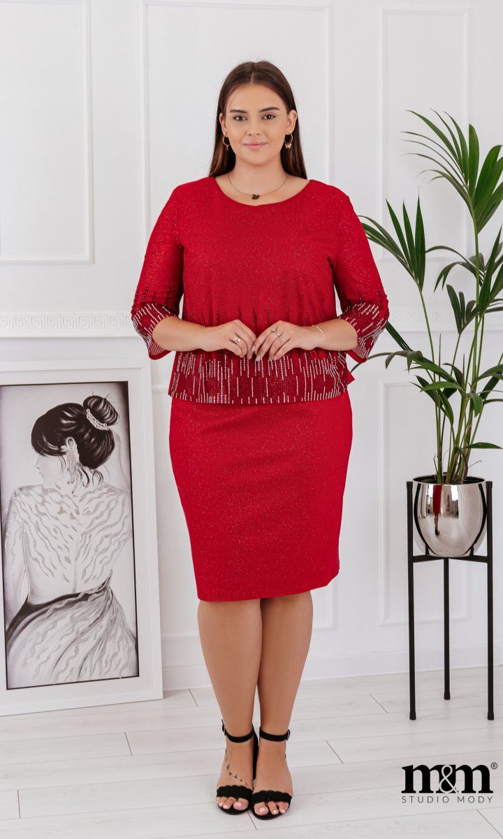 M&M - Elegancka sukienka w kolorze czerwonym. Model: CU-7645 - Rozmiar: 44(XXL)