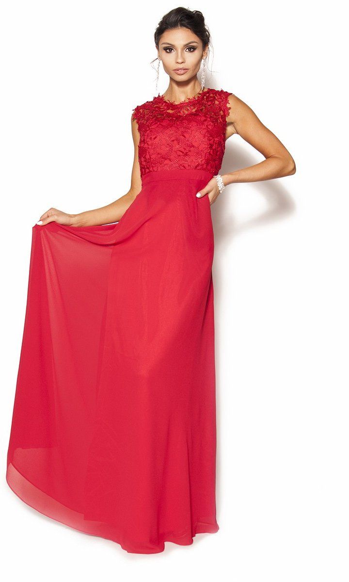 M&M - Gipiurowa zwiewna sukienka w kolorze czerwieni Model:IP-3718 - Rozmiar: 36(S)