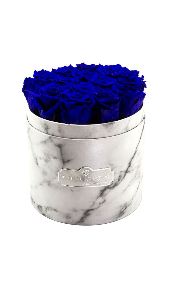 Niebieskie Wieczne Róże w Białym Marmurowym Boxie