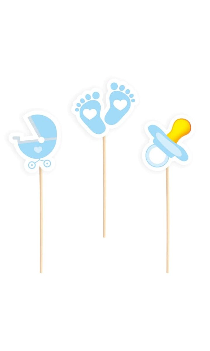 Pikery na Baby Shower dla chłopczyka niebieskie, 6 szt.