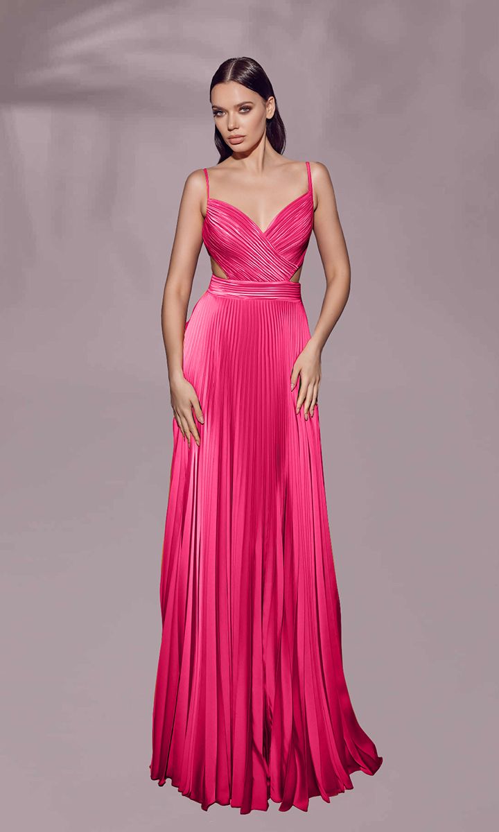 Plisowana sukienka wieczorowa w kolorze różowym _34
