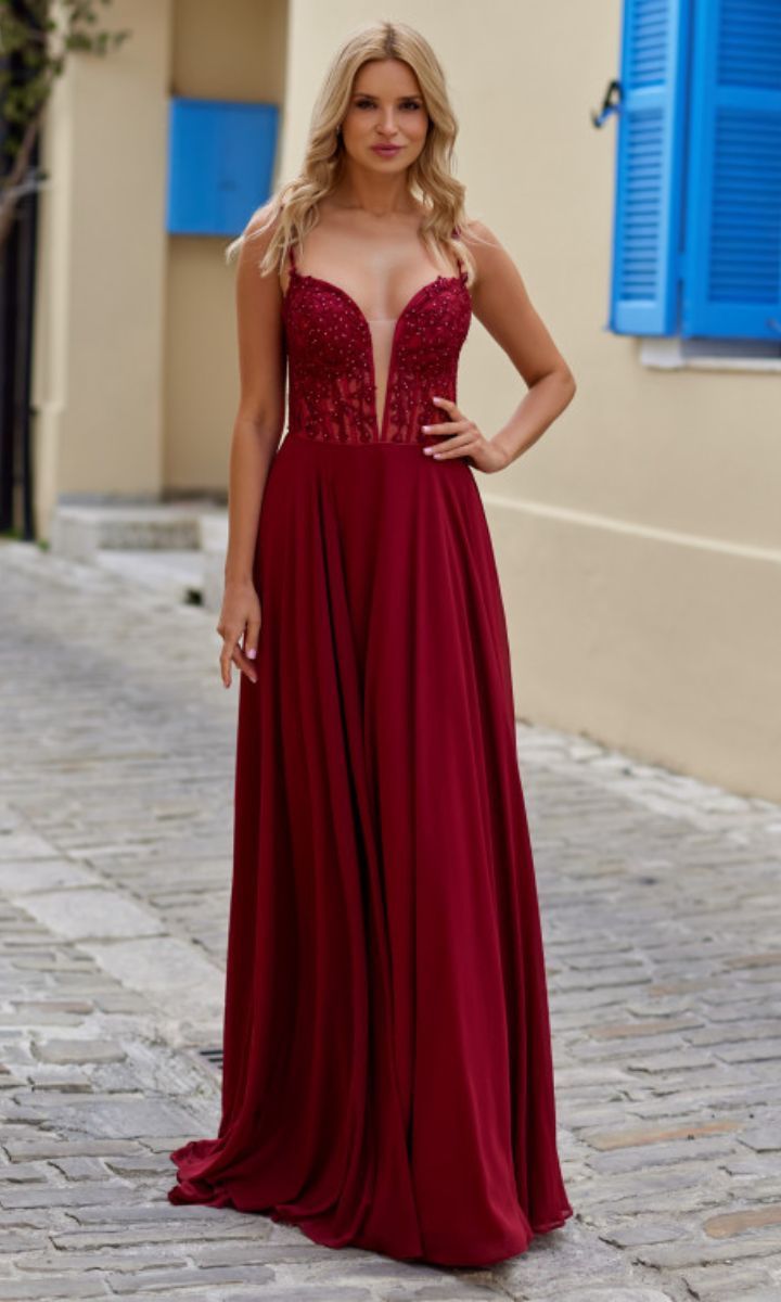 Szyfonowa suknia wieczorowa w kolorze czerwieni 34