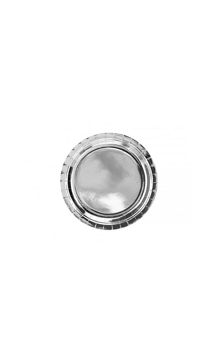 Talerzyki papierowe okrągłe srebrne duże, 23 cm