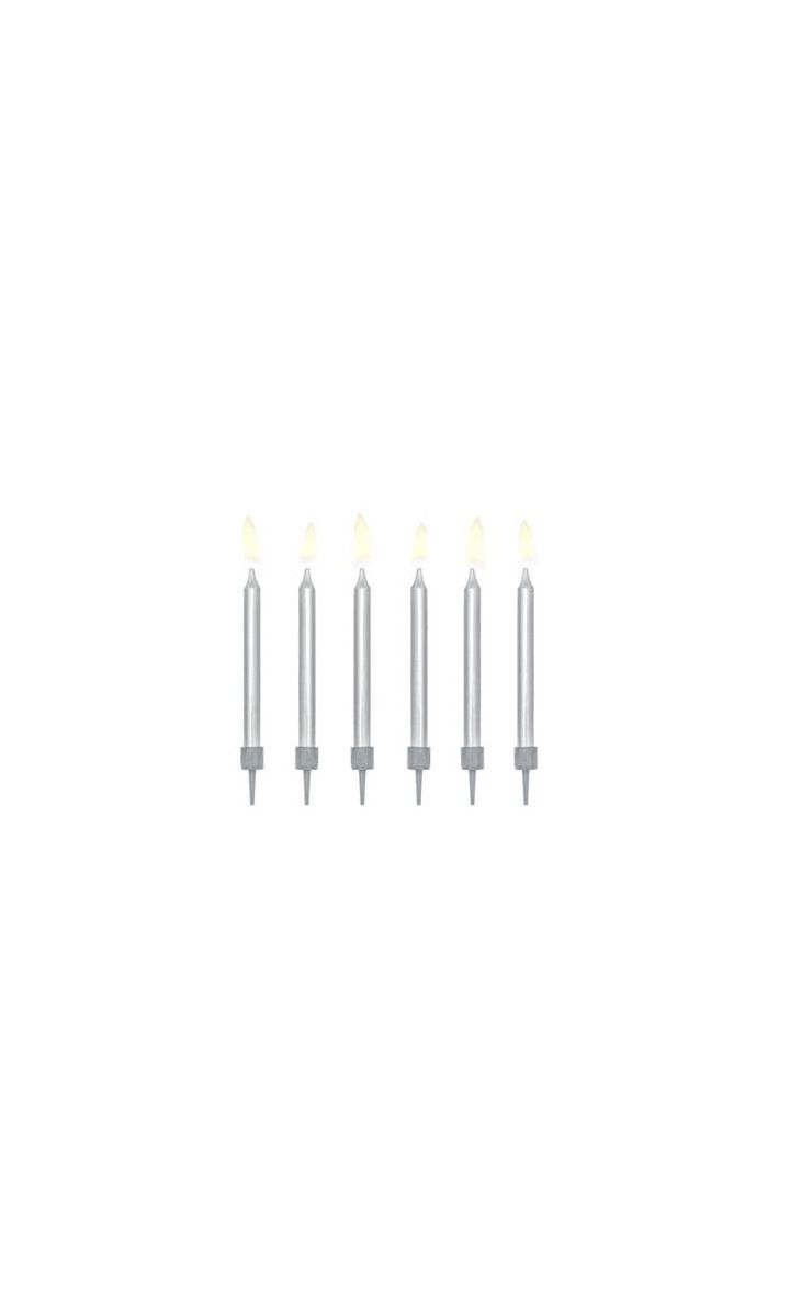 Świeczki urodzinowe na tort srebrne krótkie, 6 cm