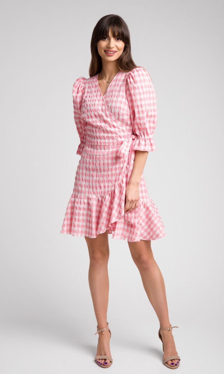 Sukienka mini w różową kratę Sophia 